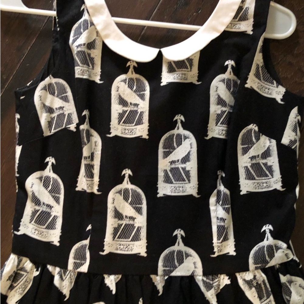 NWOT FOLTER dress- w/adorable bird cages w/overlay white lace, Peter Pan collar